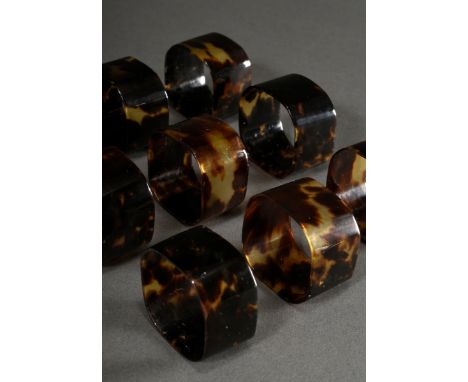 9 Mehreckige Art Deco Schildpatt Serviettenringe, um 1930, 4x4cm