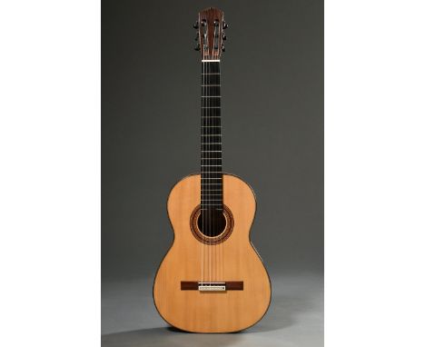Meister Gitarre Modell "Sonora Es", Michael Wichmann, Hamburg 2018, sign., Fichtendecke, zweiteiliger Boden sowie Zargen aus 