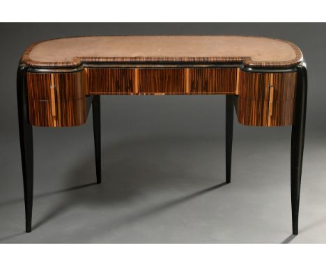 Art Deco Schreibtisch nach französischem Vorbild auf elegant geschwungenen Beinen ruhender Korpus mit gerundeten Ecken und se
