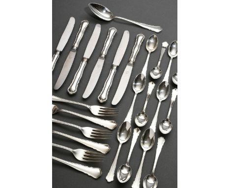 30 Teile "Chippendale" Besteck, Wilkens, Silber 800, 941g (o.Messer), bestehend aus: 6 Menümesser, 6 Menügabeln, 6 Menülöffel