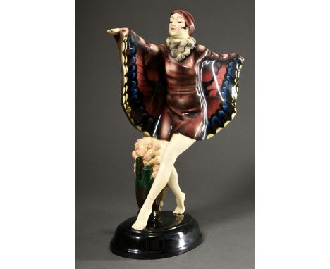 Goldscheider Figur "Gefangener Vogel", Entw.: Josef Lorenzl, Ausf.: Goldscheider, Wien, verso sign., Keramik, polychrom bemal