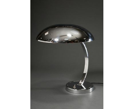 Chrom Schreibtischlampe in Idell Art, Metall verchromt, verstellbar, H. 43cm, Ø Schirm 33,5cm, Druckstelle