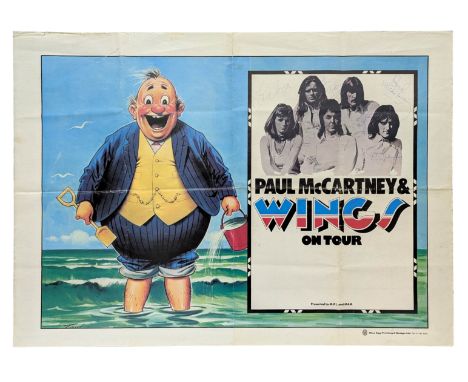 An original seventies poster from the Paul McCartney and Wings 1973 UK tour. It features the Fatman seaside illustration and 