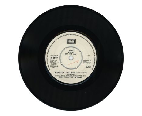 A 7 inch vinyl demonstration pressing of the 1973 Paul McCartney and Wings single ‘Band On The Run’.  The song was released o