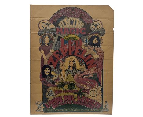 An original seventies Electric Magic concert poster for a performance by Led Zeppelin and supporting acts at the Empire Pool,