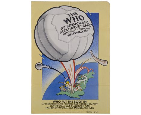 An original seventies concert poster promoting performances by The Who, The Alex Harvey Band and others at Charlton Athletic 