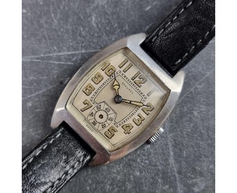 An Art Deco Accurex silver manual wind wristwatch, 26mm, on later Hirsch black leather strap.