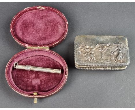 A silver snuff box, by&nbsp;Francis Howard Ltd, Sheffield 1973, 5.5cm wide; together with a cased silver propelling toothpick