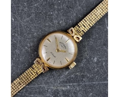 A vintage Rotary 9ct gold manual wind ladies wristwatch, 17mm, Ref. 602277, on original integrated 9ct gold bracelet.