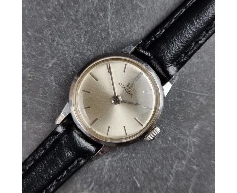 A 1962 Omega stainless steel manual wind ladies wristwatch, 20mm, Ref.11079-62, Cal. 620, on original black leather strap.