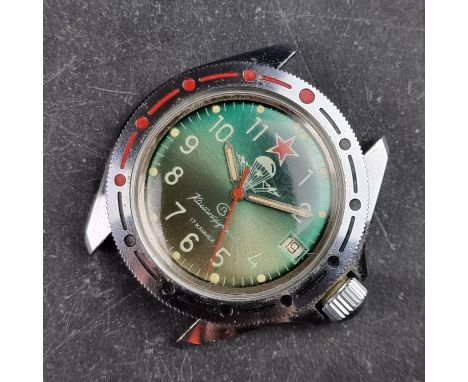 A vintage Vostok 'Airborne Paratrooper' dial stainless steel manual wind wristwatch, 40mm, Ref. 341307, Cal. 2414, lacking st