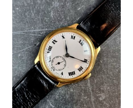 A 1934 Zenith 18ct gold manual wind wristwatch, having subsidiary seconds dial, 31mm, Ref. 85128, Serial No. 3054863, on cont