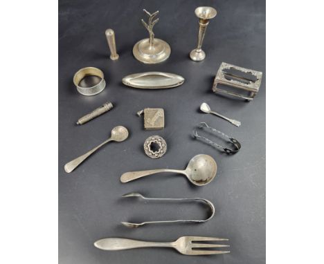 A silver ring stand, maker's mark rubbed, Birmingham 1911, 8cm high, weighted; together with fourteen other silver, silver mo