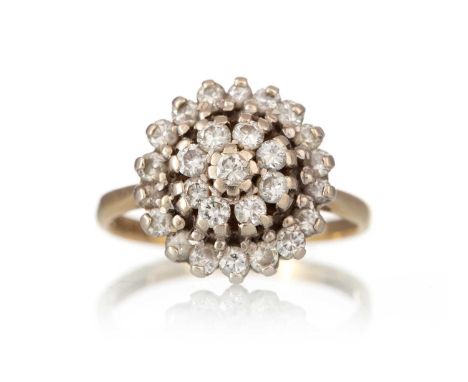 DIAMOND CLUSTER RING,  set with round brilliant cut diamonds totalling approximately 0.60 carats, in eighteen carat gold, siz