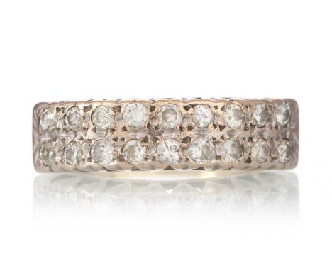 DIAMOND TWO ROW RING, set with two rows of round diamonds totalling approximately 0.40 carats, in eighteen carat gold, size M