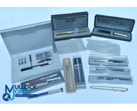 Collection of Parker Roller Ball and Ballpoint Pens in original boxes, plus 5 Nib Pen Set (10)