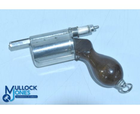 Travelling Pen - Pencil - Inkwell in the shape of a pistol having a wooden handle 10cm