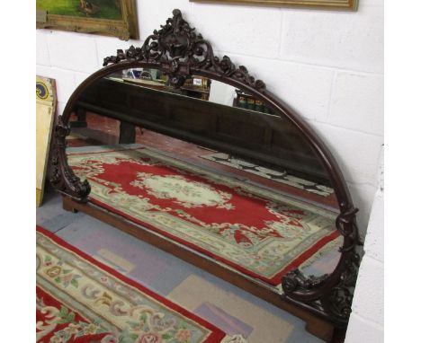 Very large carved mahogany mirror overmantle
