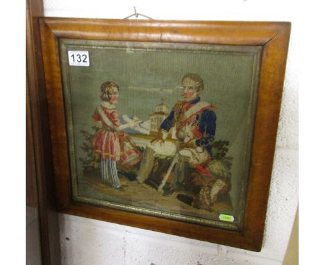 Early tapestry of girl & soldier
