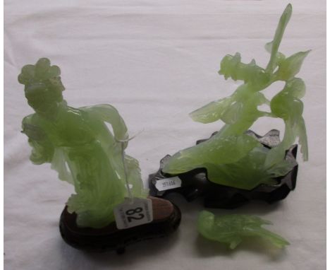 2 mounted jade figurines - 1 A/F