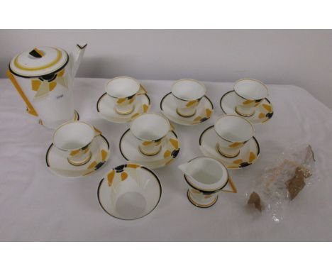 Art Deco coffee set, Shelley porcelain hand decorated, some damage - Est £150 to £250
The set contains a milk jug, 6 cups &am