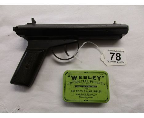 Vintage air pistol with pellets
On the left of the frame it says 'THE WARRIOR ACCLES &amp; SHELVOKE LTD, BIRMINGHAM'. On the 