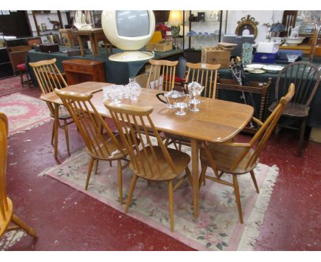 Blonde elm Ercol dining table (with extension table) &amp; 6 chairs