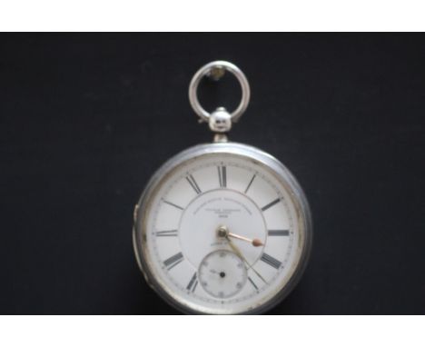 A HALLMARKED OPEN FACED MANUAL WIND POCKET WATCH, enamel dial stamped 'railway manufacturer - Thomas Wheeler, Preston' Dia 5.