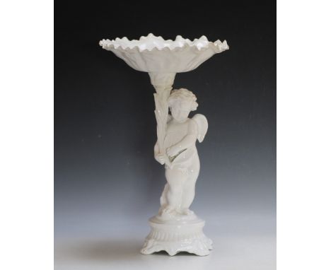 A LARGE WHITE PORCELAIN CHERUBIC COMPORT BY SPODE, H 44.5 cm
