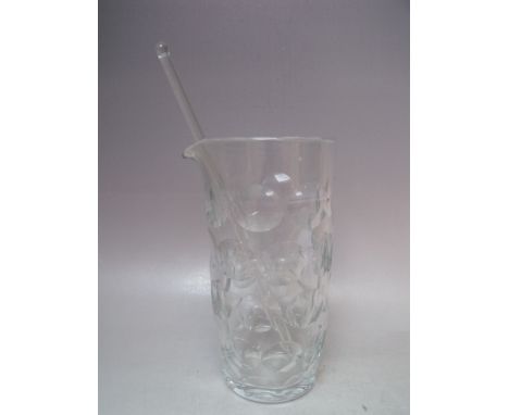 A VINTAGE TIFFANY CUT GLASS PITCHER, etched mark to base, H 22.7 cm, with associated glass stirrer (2)