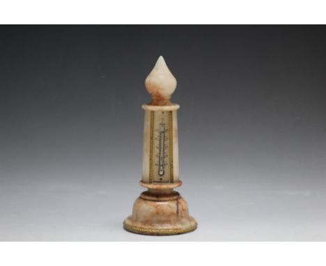 A GILT MOUNTED ALABASTER TABLE TOP THERMOMETER, H 19 cm