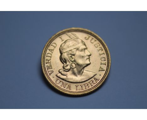 A 1916 LIMA MINT PERUVIAN PVG LIBRA ONE LIBRA COIN, approximate weight 8 g