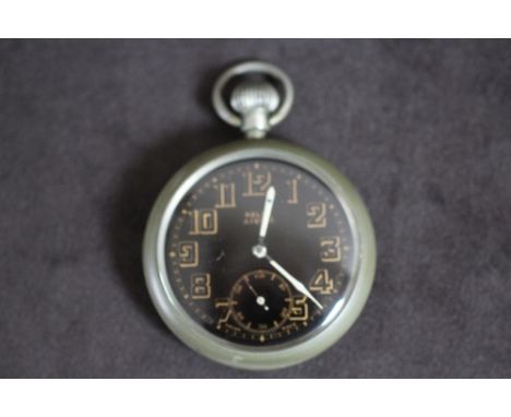 ROLEX - A MILITARY BLACK DIAL OPEN FACED MANUAL WIND POCKET WATCH, AI0068, stamped to reverse B 13038, Dia 5 cmCondition Repo