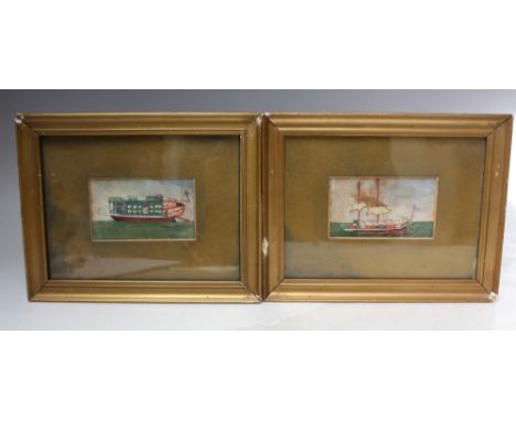 CHINESE SCHOOL (XIX). a pair of naive watercolour studies of junks, gilt framed and glazed, 6 x 10 cm  (2)  S/DCondition Repo