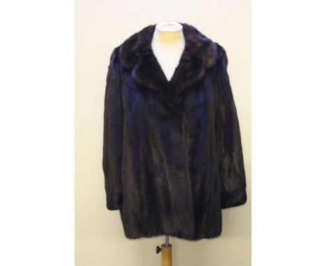 A LADIES VINTAGE RICH MAHOGANY BROWN MINK FUR JACKET, fully lined, side packets and hook fasteningCondition Report:Measures a