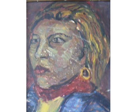 CIRCLE OF FRANK AUERBACH (b.1931). Impressionist head and shoulder portrait study of a woman, bears signature verso, oil on b