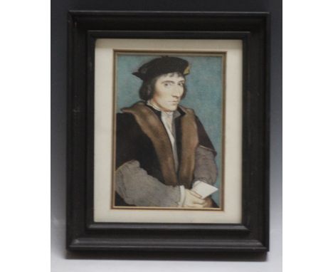 (XX). Portrait study of Sir John Godsalve after HOLBEIN, see verso, unsigned, watercolour, framed and glazed, 14 x 9 cm
