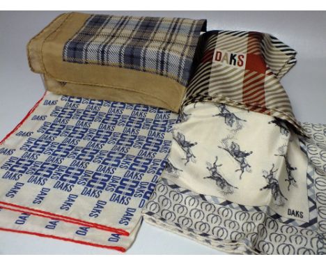 A COLLECTION OF FOUR VINTAGE DAKS SILK SCARVES, to include an equestrian themed example, average 48 x 48 cm (4)