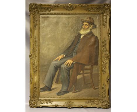 GEORGES PETIT (1879-1959). Portrait study of a seated bearded gentleman wearing a hat, signed upper left, oil on canvas, fram