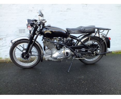 A 1949 VINCENT COMET 500 HISTORIC MOTORCYCLE 'YFO 277', having black painted coachwork and straight set handlebars, the 499cc