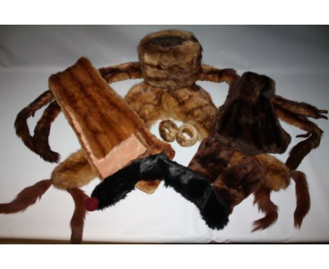 A COLLECTION OF VINTAGE FUR ACCESSORIES, to include a mink stole, gloves, a muff, scarf and two further stoles etc