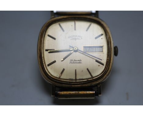 A ROTARY 25 JEWEL AUTOMATIC DAY DATE WRIST WATCH, W 3.5 cm