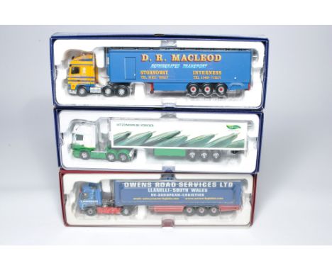 Corgi / Tekno (boxed) 1/50 diecast model truck issues comprising sets in the livery of Owens, The Greenery and Macleod. Look 