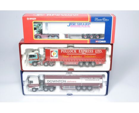 Corgi (boxed) 1/50 diecast model truck issues comprising sets in the livery of Sharp (code 3), Pollock and Downton. Look to b