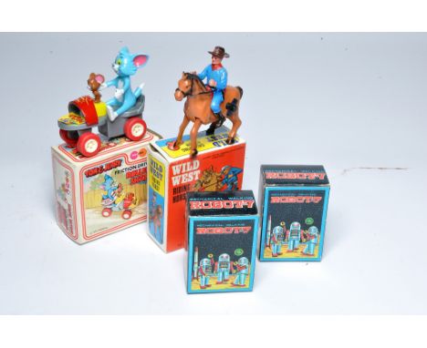 Marx and assorted mechanical toys to include Tomy and Jerry plus Wild West Riding Horse and duo of tin plate mechanical robot