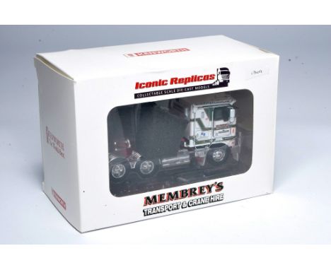 Iconic replicas 1/50 model truck issue comprising Kenworth tractor unit in the livery of Membreys. Looks to be without obviou