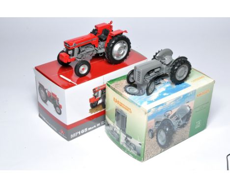Universal Hobbies duo of 1/16 diecast model tractor issues comprising Massey Ferguson 165 and Ferguson TE20. Both have minor 