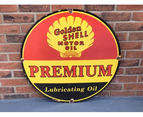 Enamel Circular Golden Shell Premium Motor Oil SignMake: Contact AuctioneerModel: Contact AuctioneerYear: 0Mileage: 0VIN: Con