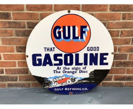 Enamel Circular Gulf Gasoline SignMake: Contact AuctioneerModel: Contact AuctioneerYear: 0Mileage: 0VIN: Contact AuctioneerCo
