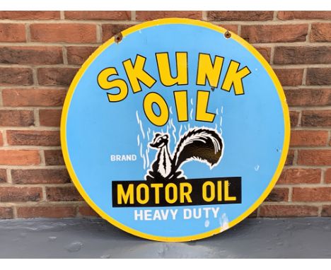 Enamel Circular Skunk Motor Oil SignMake: Contact AuctioneerModel: Contact AuctioneerYear: 0Mileage: 0VIN: Contact Auctioneer